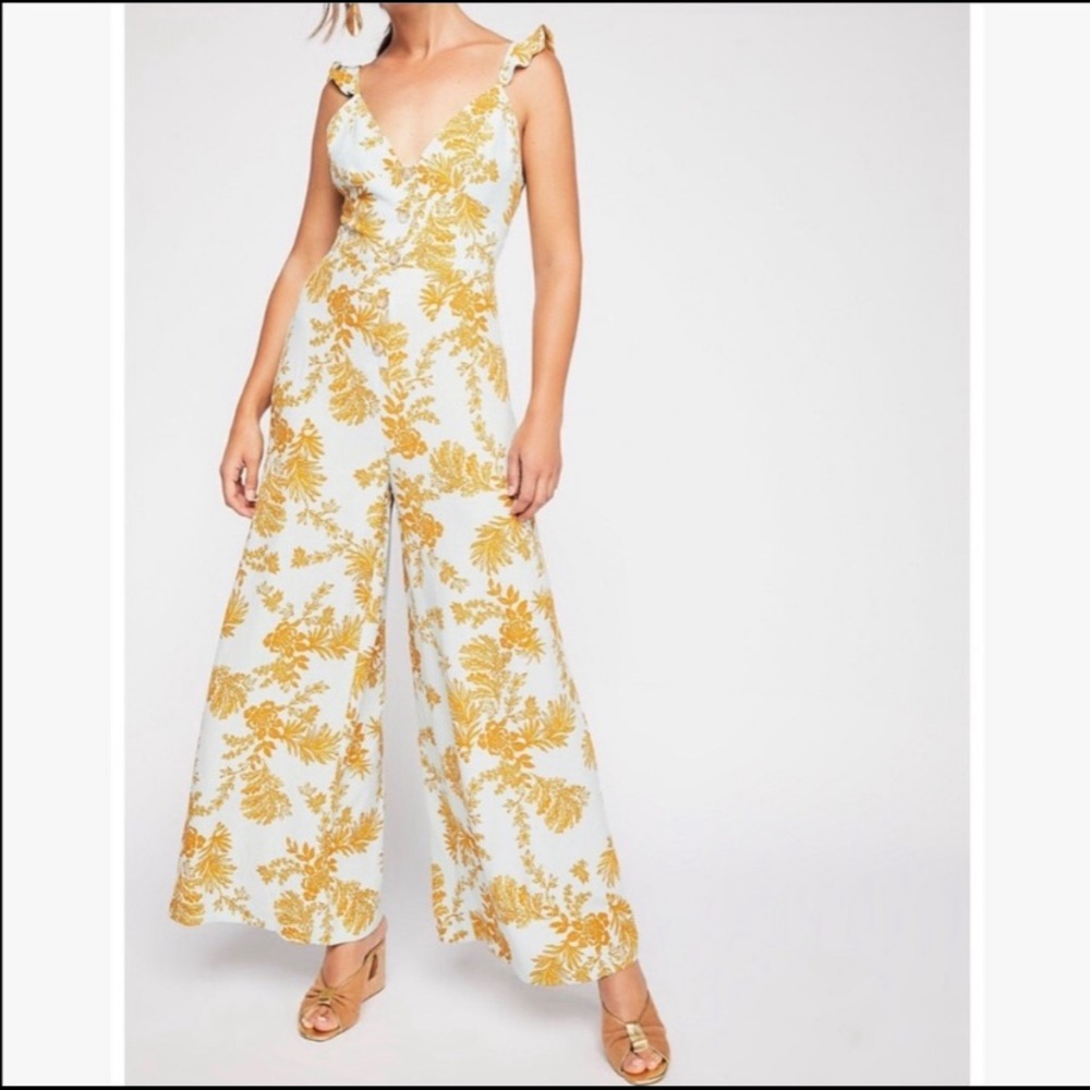 Free People Light Blue Maxi Dress with Yellow Floral Print